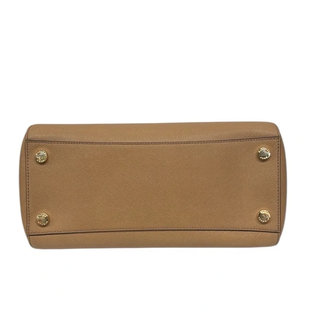 Michael Kors Camel-Beige Saffiano Leather Double Top Handles Satchel Bag Purse